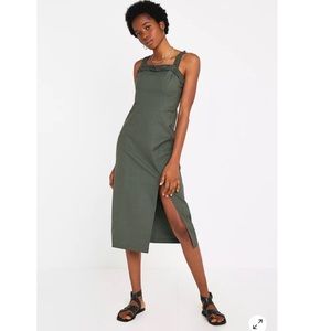 Urban Outfitters Remy Green Linen Ruffle Square-Neck Midi Dress Sz XL